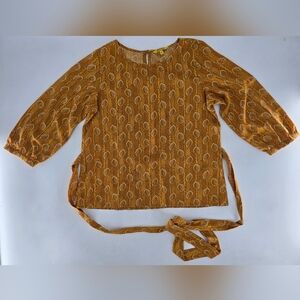 Global Desi Brown 3/4 Sleeve‎ Tie Front Blouse